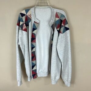Handmade Repurposed Gray Sweatshirt Patchwork Open Front Jacket Sweater